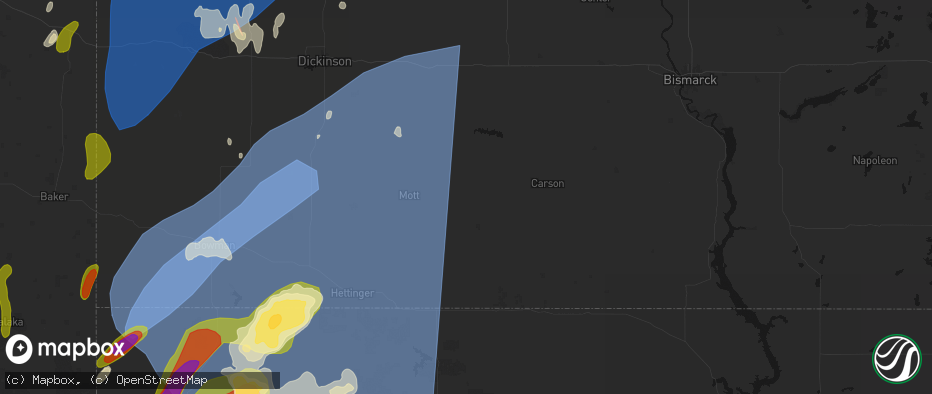 Hail map in New Leipzig, ND on June 27, 2026