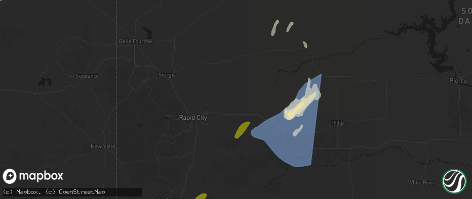 Hail map in New Underwood, SD on June 27, 2026