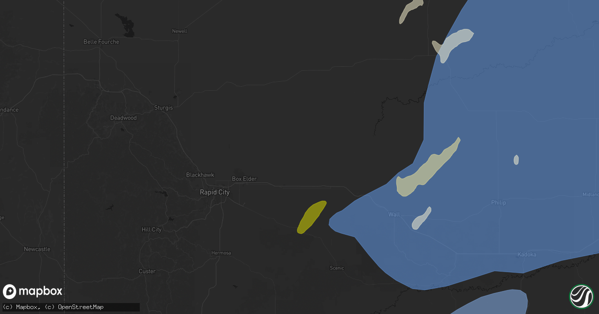 Hail map in New Underwood, SD on June 27, 2026