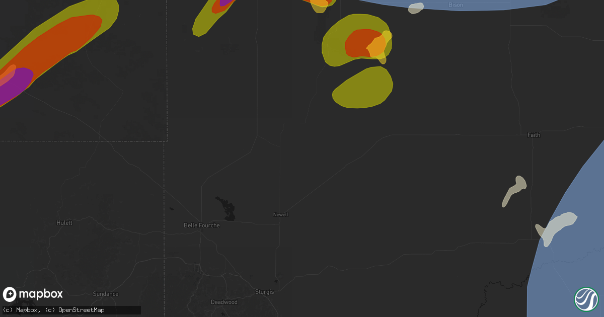 Hail map in Newell, SD on June 27, 2026