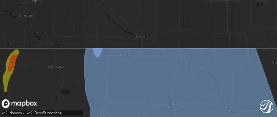 Hail map in Noonan, ND on June 27, 2026