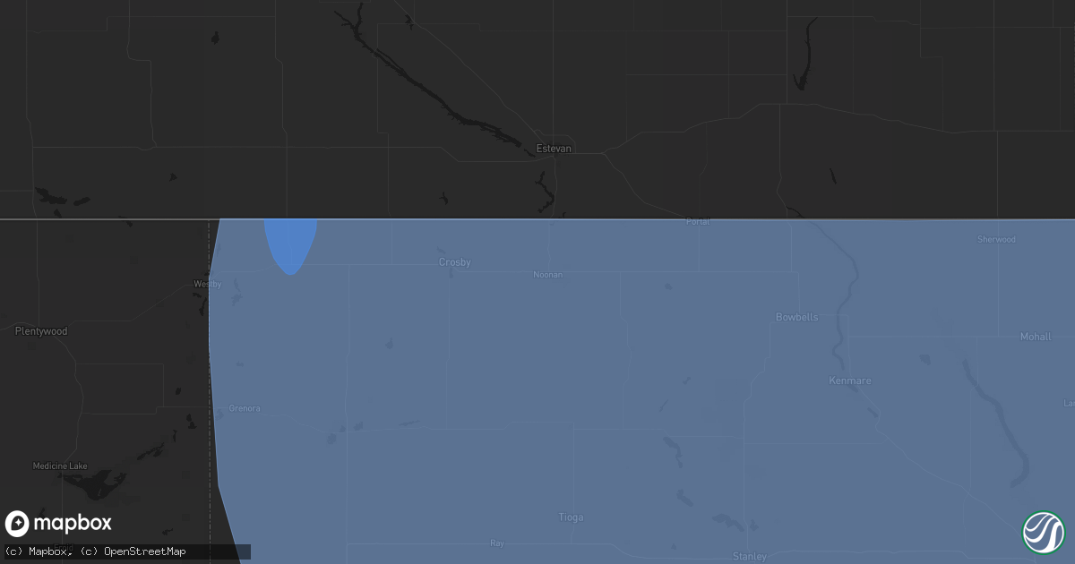 Hail map in Noonan, ND on June 27, 2026