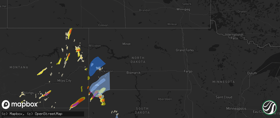 Hail map in North Dakota on June 27, 2026