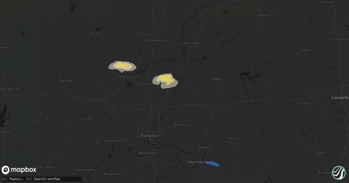 Hail map in Oakland City, IN on June 27, 2026