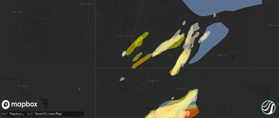 Hail map in Oelrichs, SD on June 27, 2026