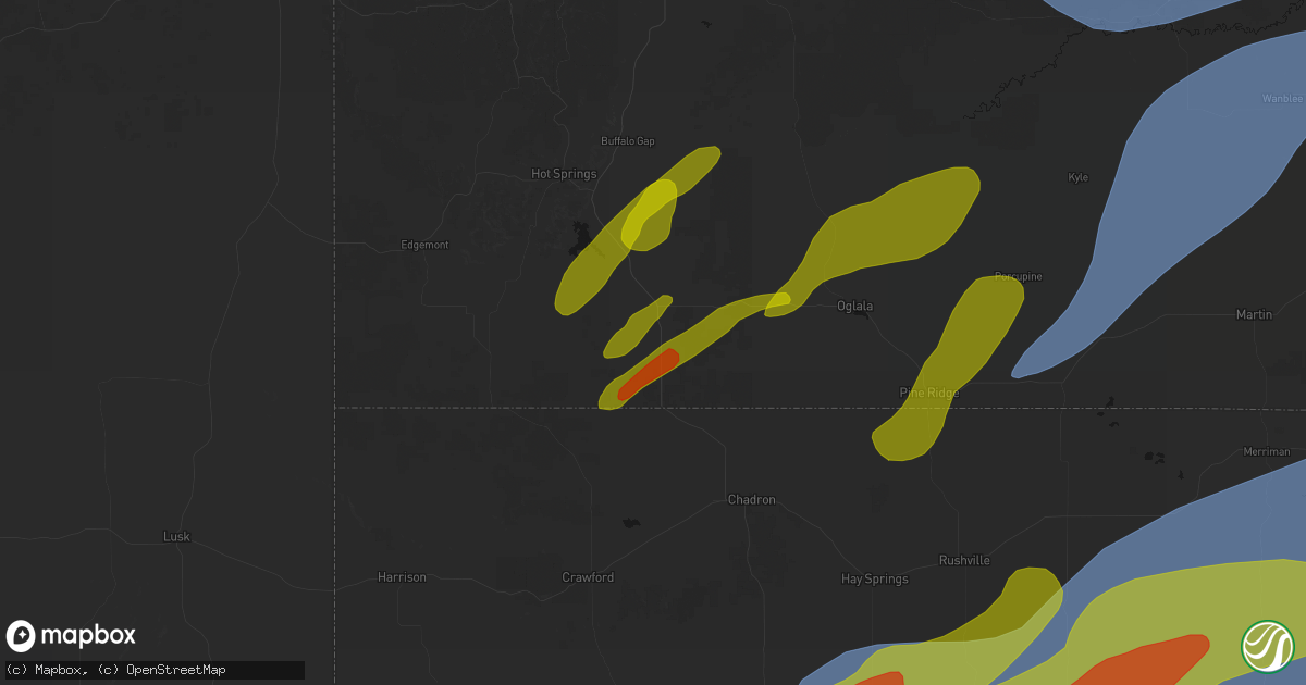 Hail map in Oelrichs, SD on June 27, 2026