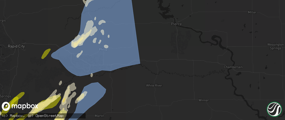 Hail map in Okaton, SD on June 27, 2026