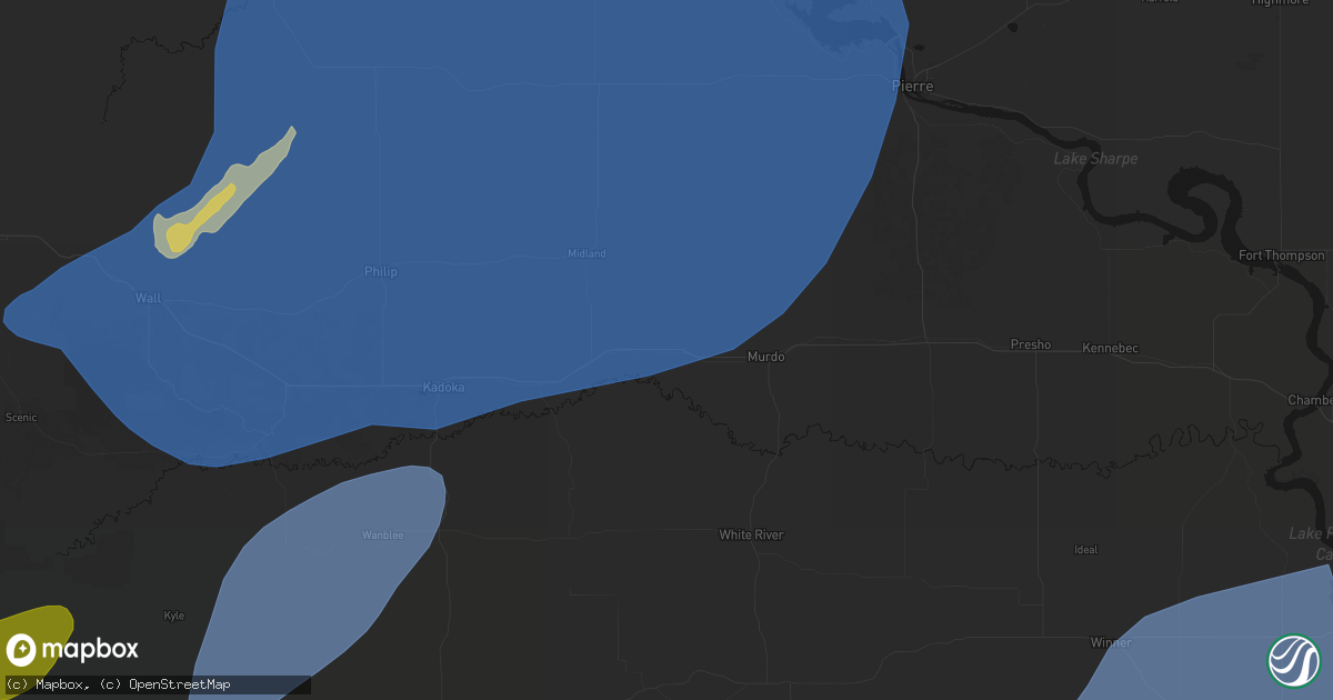 Hail map in Okaton, SD on June 27, 2026