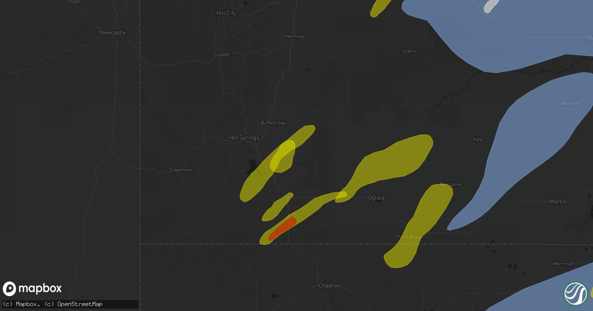 Hail map in Oral, SD on June 27, 2026