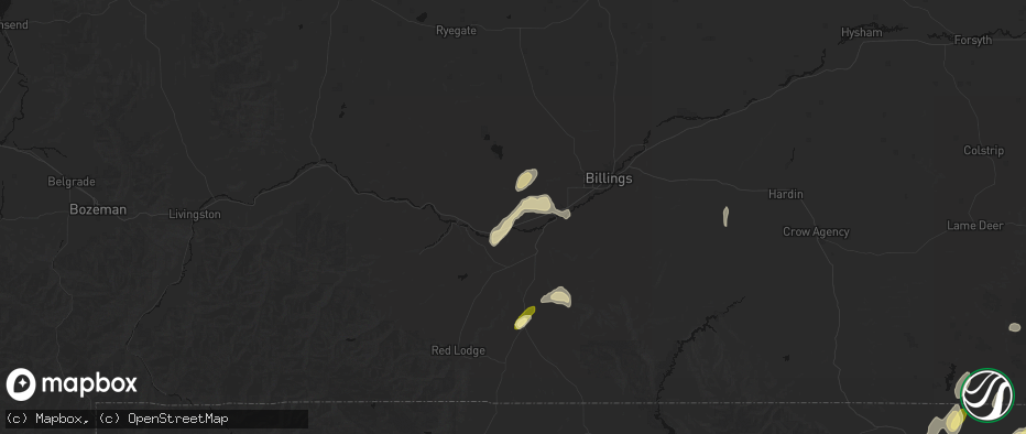 Hail map in Park City, MT on June 27, 2026