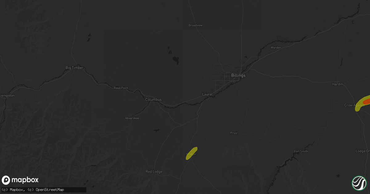 Hail map in Park City, MT on June 27, 2026