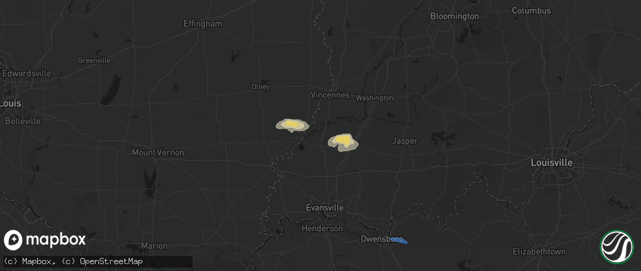 Hail map in Patoka, IN on June 27, 2026