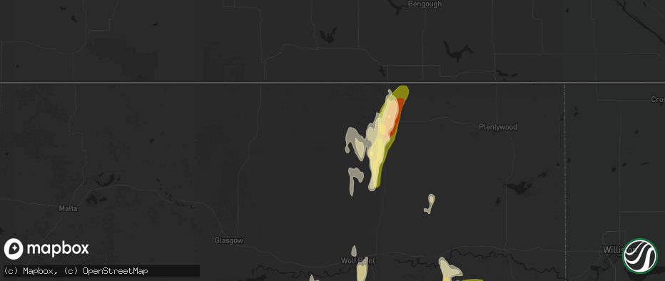 Hail map in Peerless, MT on June 27, 2026