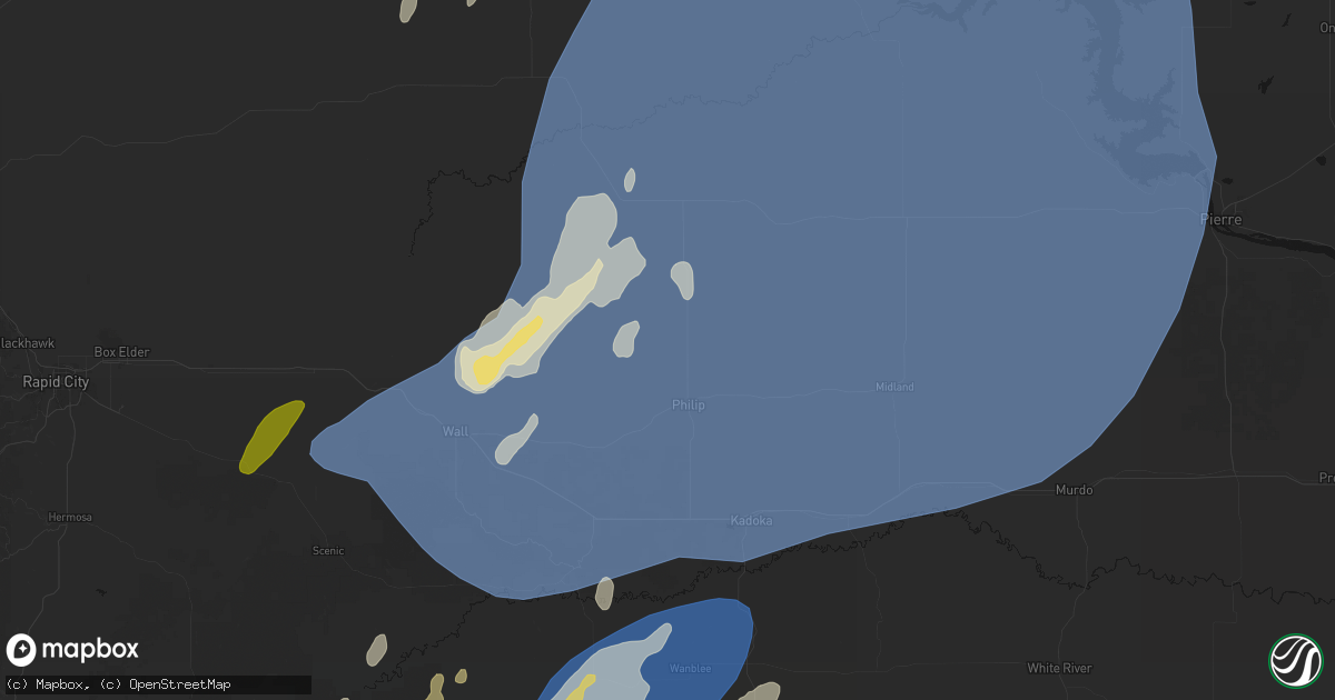 Hail map in Philip, SD on June 27, 2026
