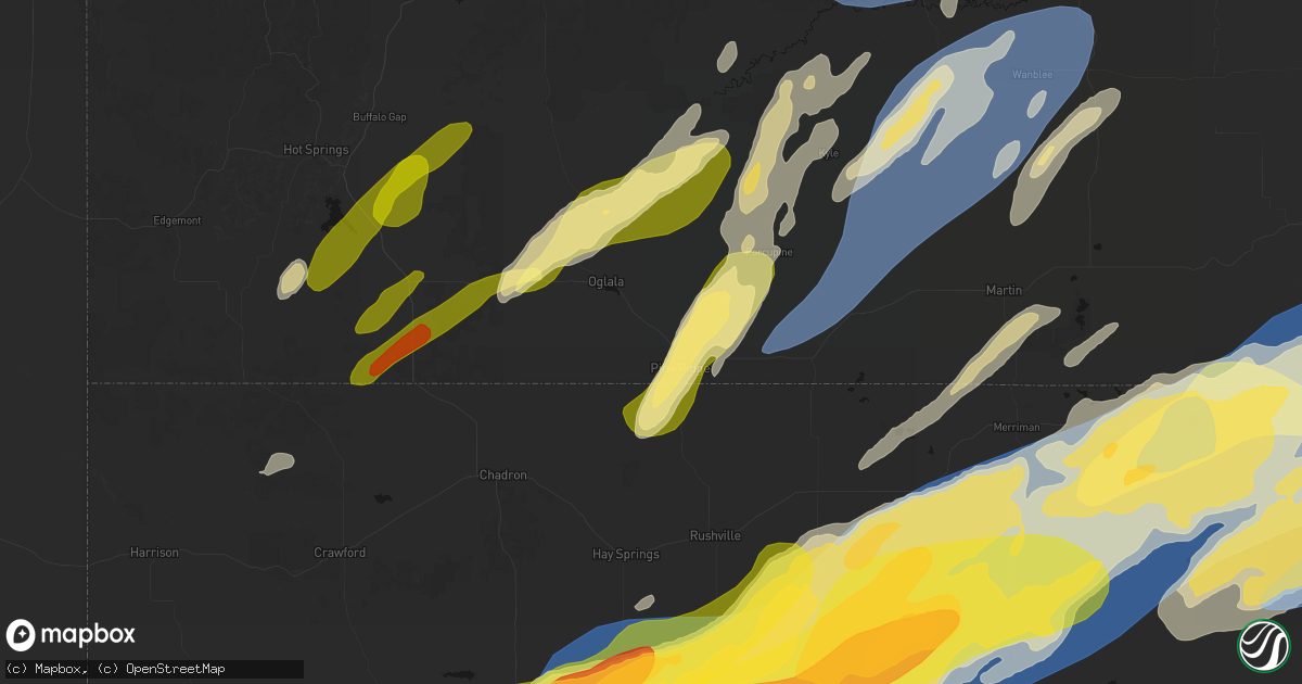Hail map in Pine Ridge, SD on June 27, 2026