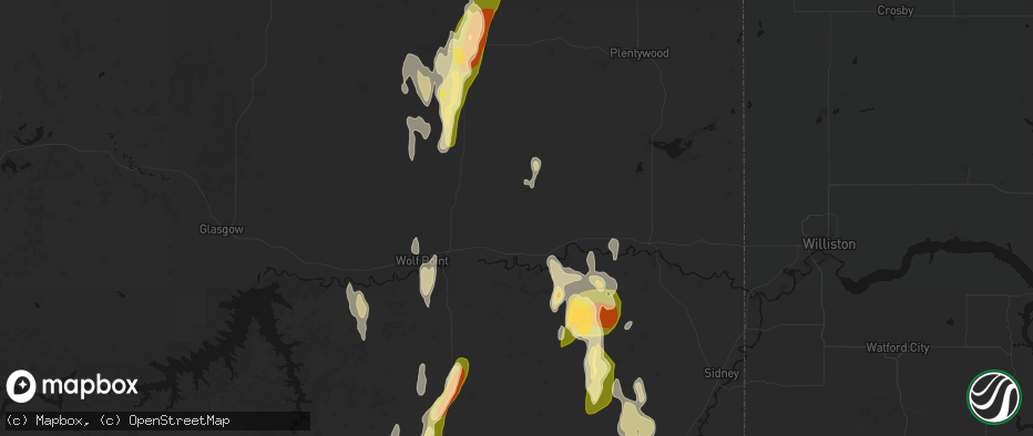 Hail map in Poplar, MT on June 27, 2026