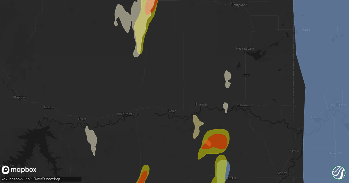 Hail map in Poplar, MT on June 27, 2026