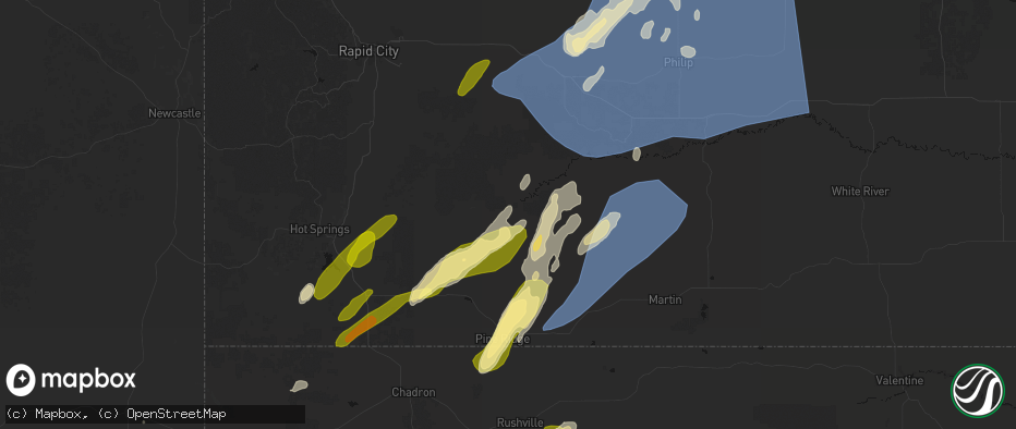 Hail map in Porcupine, SD on June 27, 2026
