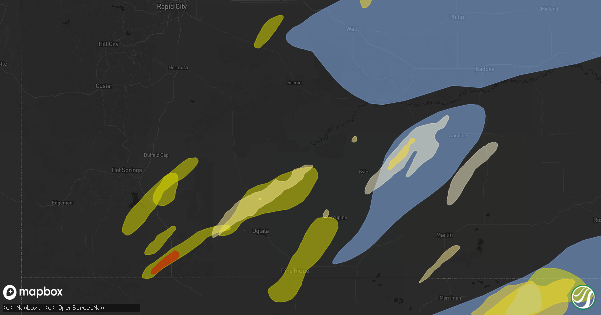 Hail map in Porcupine, SD on June 27, 2026