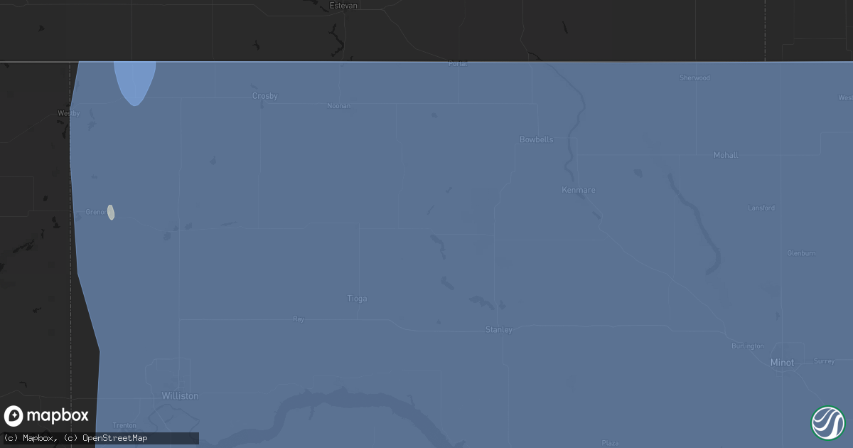 Hail map in Powers Lake, ND on June 27, 2026