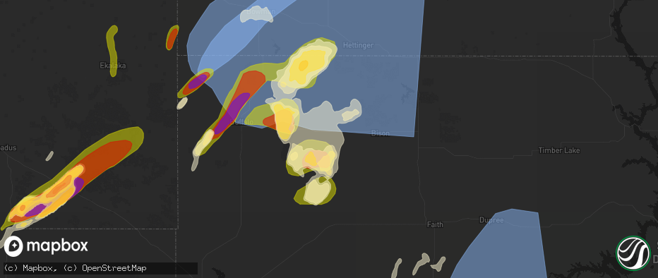 Hail map in Prairie City, SD on June 27, 2026