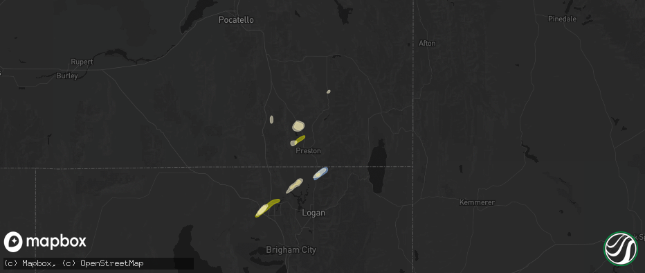 Hail map in Preston, ID on June 27, 2026