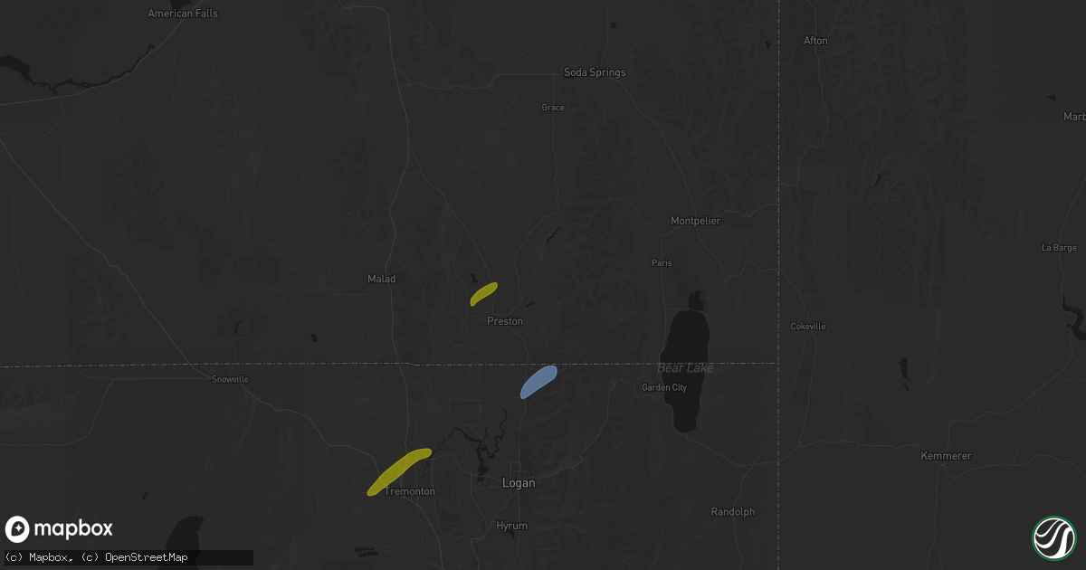 Hail map in Preston, ID on June 27, 2026