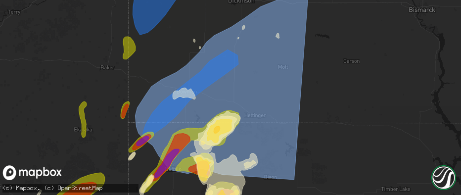 Hail map in Reeder, ND on June 27, 2026