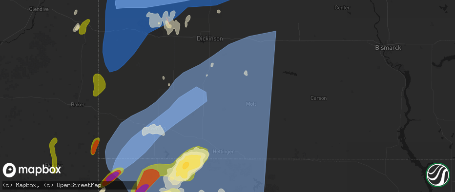 Hail map in Regent, ND on June 27, 2026