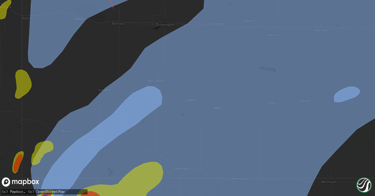 Hail map in Regent, ND on June 27, 2026