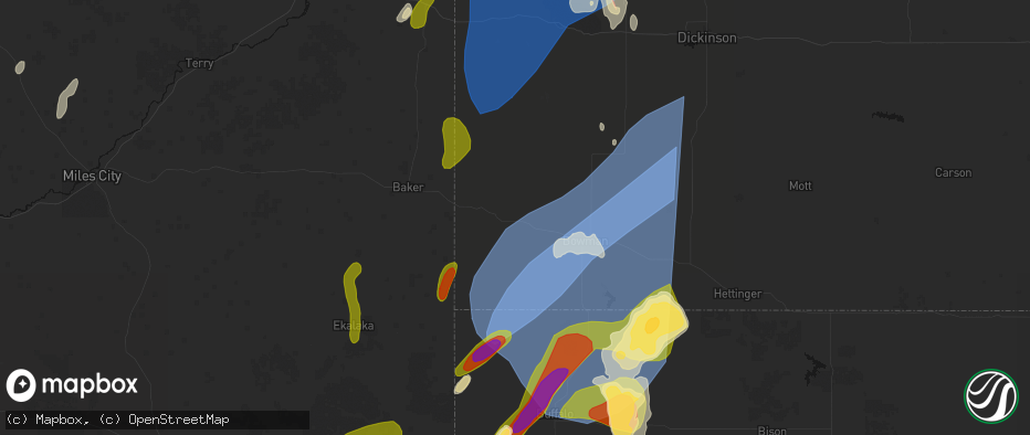 Hail map in Rhame, ND on June 27, 2026