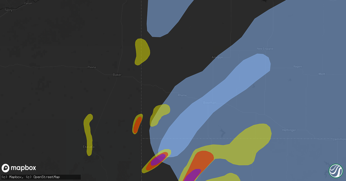 Hail map in Rhame, ND on June 27, 2026