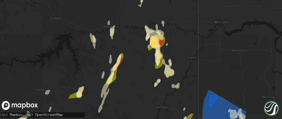 Hail map in Richey, MT on June 27, 2026