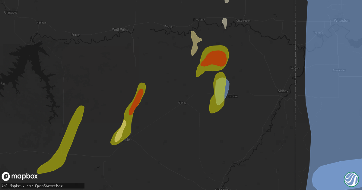 Hail map in Richey, MT on June 27, 2026