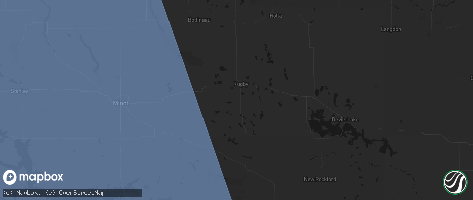 Hail map in Rugby, ND on June 27, 2026