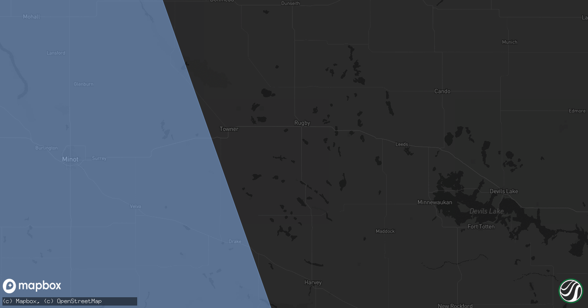 Hail map in Rugby, ND on June 27, 2026