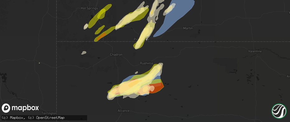 Hail map in Rushville, NE on June 27, 2026