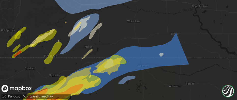 Hail map in Saint Francis, SD on June 27, 2026