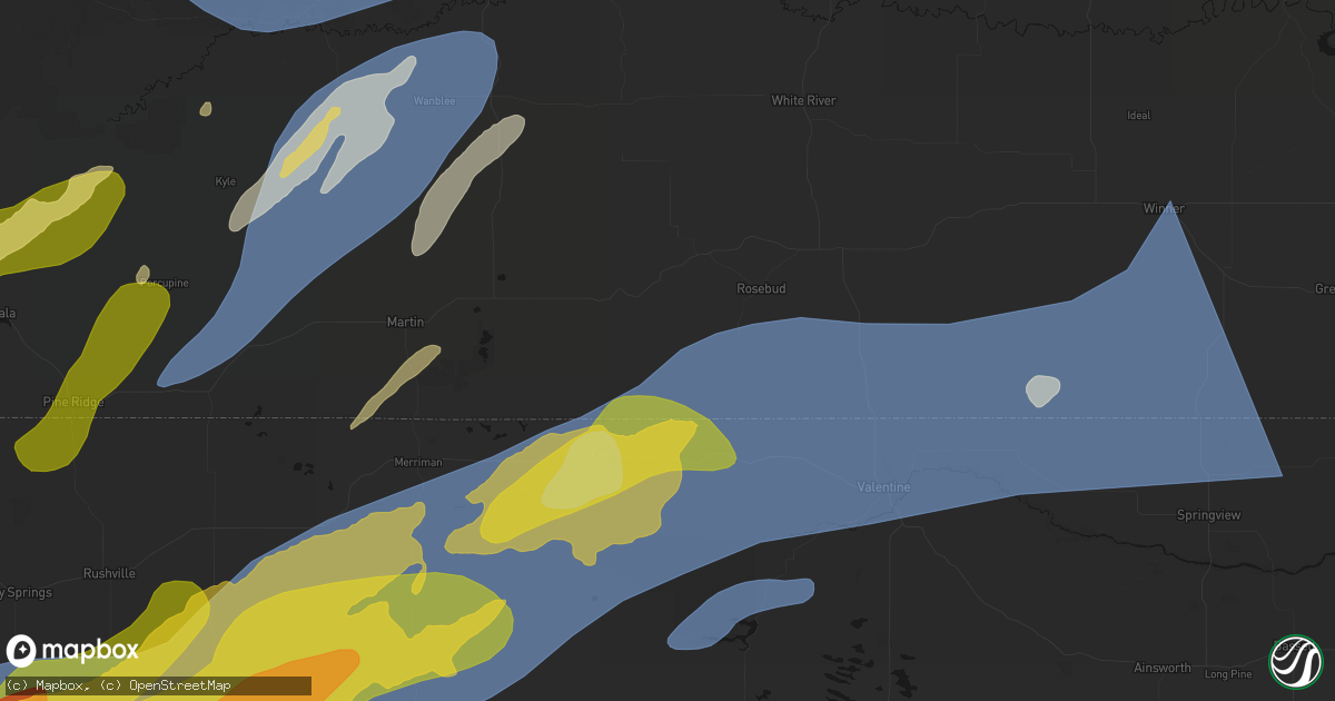 Hail map in Saint Francis, SD on June 27, 2026