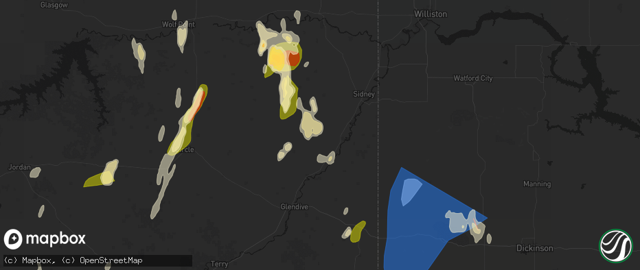 Hail map in Savage, MT on June 27, 2026
