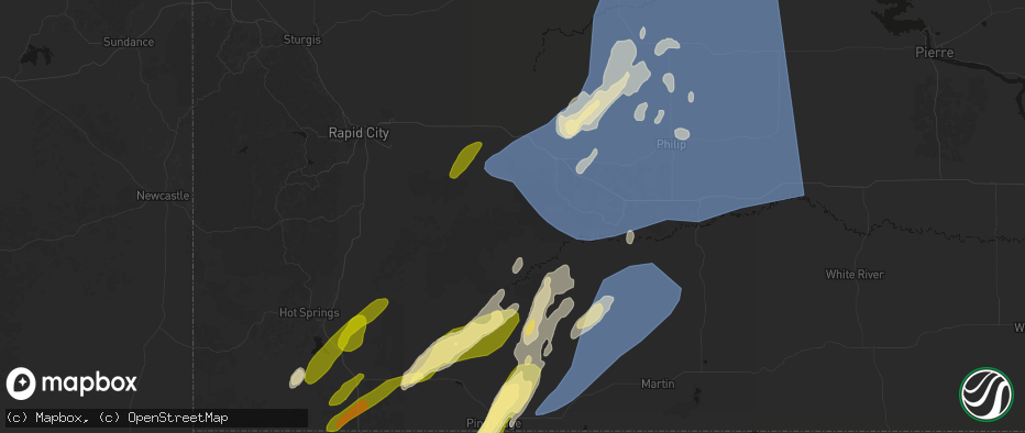 Hail map in Scenic, SD on June 27, 2026