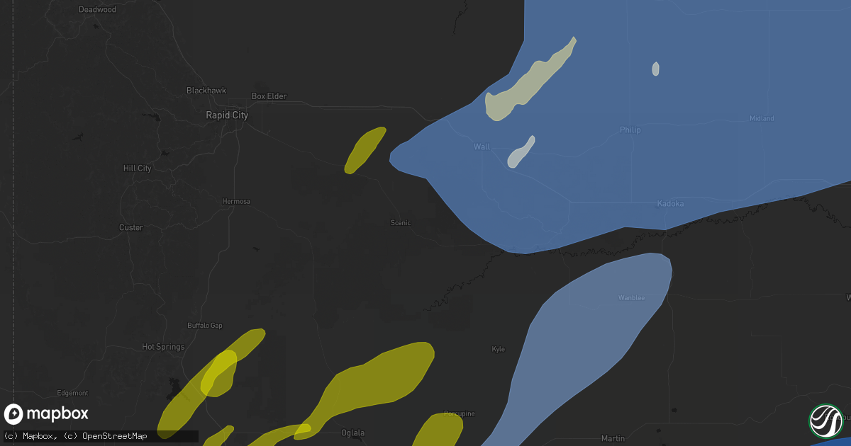 Hail map in Scenic, SD on June 27, 2026