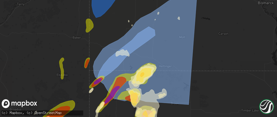 Hail map in Scranton, ND on June 27, 2026