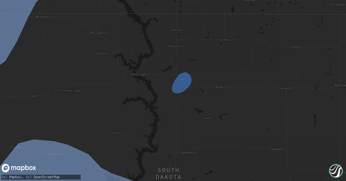 Hail map in Selby, SD on June 27, 2026