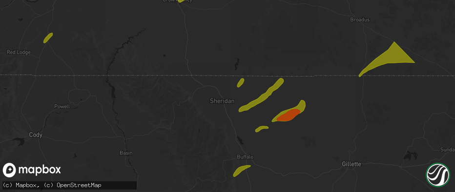 Hail map in Sheridan, WY on June 27, 2026