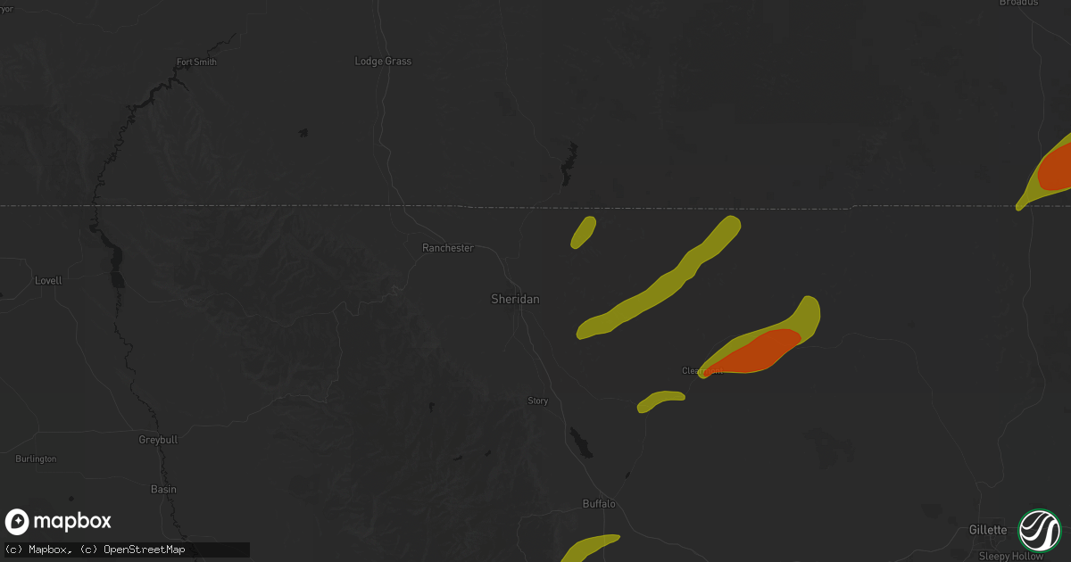 Hail map in Sheridan, WY on June 27, 2026