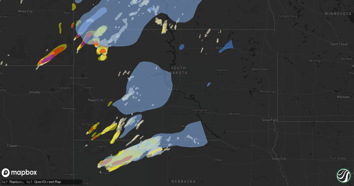 Hail map in South Dakota on June 27, 2026
