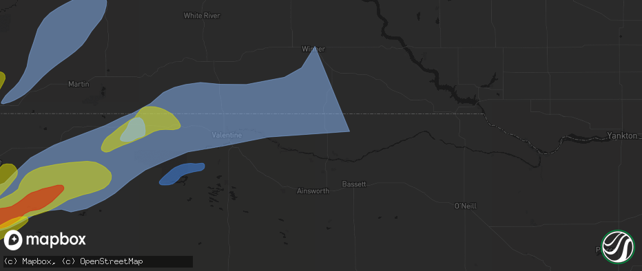 Hail map in Springview, NE on June 27, 2026