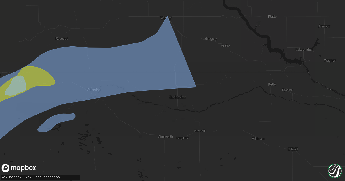 Hail map in Springview, NE on June 27, 2026