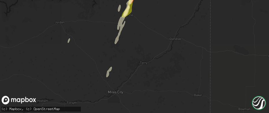 Hail map in Terry, MT on June 27, 2026